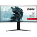 iiyama G-Master Red Eagle Curved Gaming Monitor, GCB3484WQSU-B1, 34 Inch, Black, 3440 x 1440, 0.4ms, 180hz, FreeSync, HDMI, Display Port, USB-Hub, Height Adjustable, Swivel, VESA-Monitors-Gigante Computers