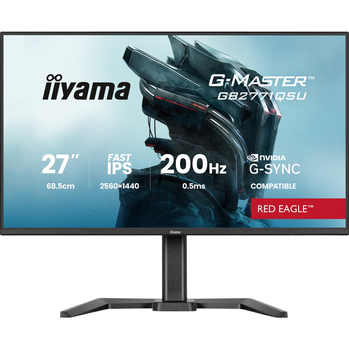 iiyama G-Master Red Eagle gaming monitor GB2771QSU-B1 27" Black, Height Adjustable, QHD Resolution, Ultra Slim Bezel, IPS, 200Hz, 0.5ms, Nvidia G-Sync, HDMI, Display Port, USB Hub-Monitors-Gigante Computers