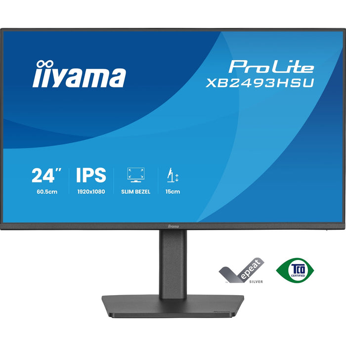 iiyama PROLITE XB2493HSU-B1 24 inch IPS Monitor, Full HD, 1ms, USB Hubx2, HDMI, DisplayPort, Freesync, 120Hz, Speakers, Black, ACR, Internal PSU, VESA, Height Adjustable-Monitors-Gigante Computers