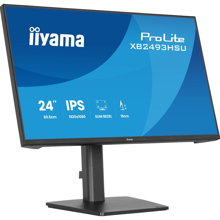 iiyama PROLITE XB2493HSU-B1 24 inch IPS Monitor, Full HD, 1ms, USB Hubx2, HDMI, DisplayPort, Freesync, 120Hz, Speakers, Black, ACR, Internal PSU, VESA, Height Adjustable-Monitors-Gigante Computers