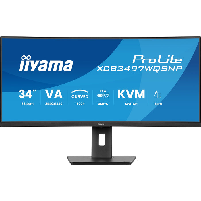 iiyama ProLite Curved Monitor XCB3497WQSNP-B1 34" VA Ultra-Wide Screen with KVM Switch, LAN, USB-C Dock, 0.4ms, 120Hz, HDMI, DisplayPort, Speakers, Height Adjustment-Monitors-Gigante Computers