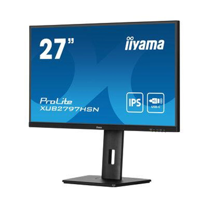 iiyama ProLite XUB2797HSN-B2 27 Inch Full HD IPS Monitor, Matte Black, USB-C Dock, RJ45, 100 Hz, 1x HDMI, 1x DisplayPort, 4x USB Hub, Speakers, Height Adjust, Pivot, VESA-Monitors-Gigante Computers