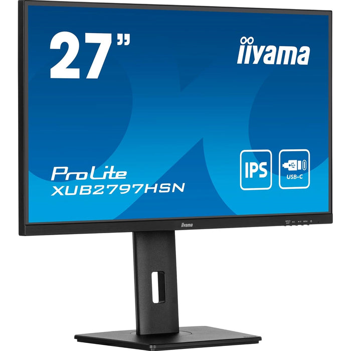 iiyama ProLite XUB2797HSN-B2 27 Inch Full HD IPS Monitor, Matte Black, USB-C Dock, RJ45, 100 Hz, 1x HDMI, 1x DisplayPort, 4x USB Hub, Speakers, Height Adjust, Pivot, VESA-Monitors-Gigante Computers