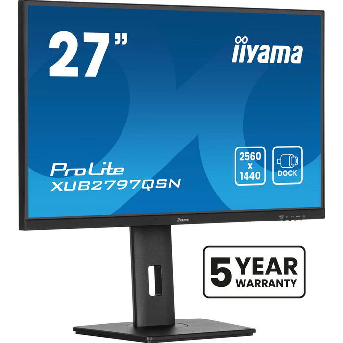 iiyama ProLite XUB2797QSN-B2 27" QHD IPS technology panel with USB-C dock and RJ45 (LAN), 1ms, USB Hubx4, HDMI, DisplayPort, Freesync, 100Hz, Speakers, Black, ACR, Internal PSU, VESA-Monitors-Gigante Computers
