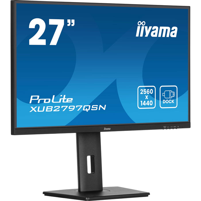 iiyama ProLite XUB2797QSN-B2 27" QHD IPS technology panel with USB-C dock and RJ45 (LAN), 1ms, USB Hubx4, HDMI, DisplayPort, Freesync, 100Hz, Speakers, Black, ACR, Internal PSU, VESA-Monitors-Gigante Computers