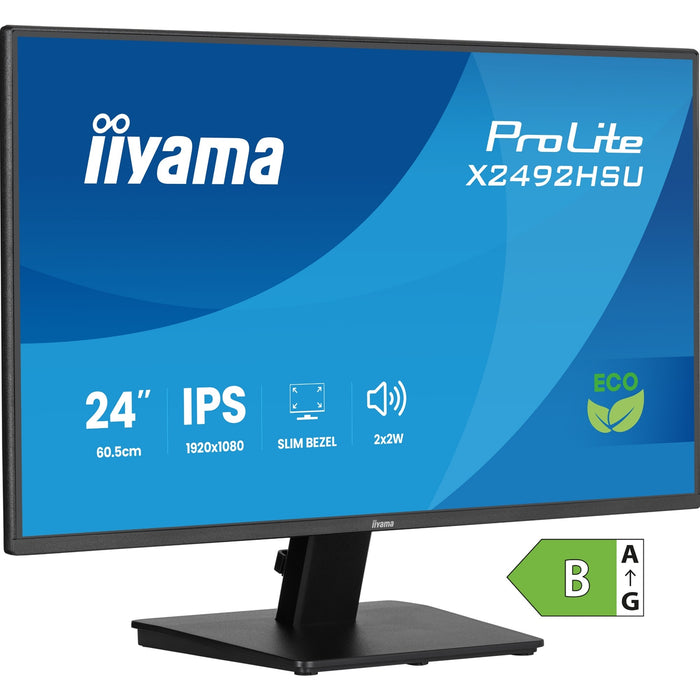 iiyama ProLite monitor X2492HSU-B1 24-Inch, Full HD, IPS, 120Hz, Black, 4-side slim bezel and B energy class, HDMI, Display Port, USB Hub-Monitors-Gigante Computers