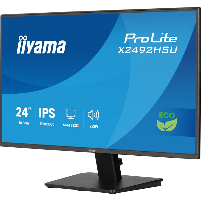 iiyama ProLite monitor X2492HSU-B1 24-Inch, Full HD, IPS, 120Hz, Black, 4-side slim bezel and B energy class, HDMI, Display Port, USB Hub-Monitors-Gigante Computers