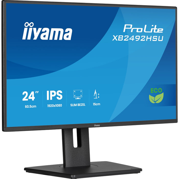 iiyama ProLite monitor XB2492HSU-B1 24-Inch, Full HD, IPS, Height Adjustable, 120Hz, Black, 4-side slim bezel and B energy class, HDMI, Display Port, USB Hub-Monitors-Gigante Computers