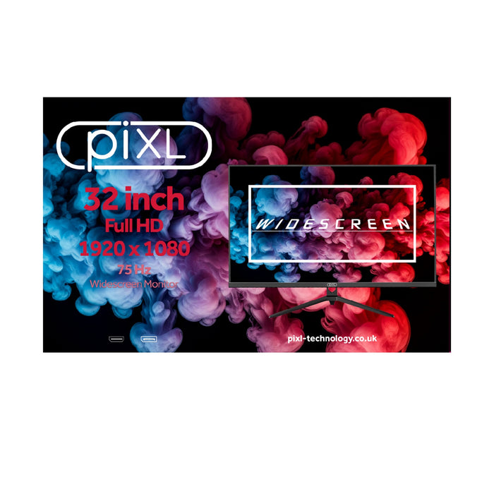 piXL CM32F11 32 Inch Frameless Monitor, Widescreen IPS LCD Panel, Full HD 1920x1080, 4ms Response Time, 75Hz Refresh, Display Port / HDMI, 16.7 Million Colour Support, VESA Wall Mount, Black Finish, 3 Year Warranty-Monitors-Gigante Computers