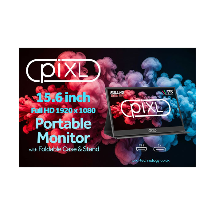 piXL PM156C 15.6 Inch Full HD 60Hz IPS Portable Monitor with USB-C, Mini HDMI & Speakers with Foldable Case & Stand-Monitors-Gigante Computers