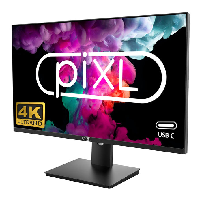 piXL PX27UDH4K 27 Inch Frameless IPS Monitor, 4K, LED Widescreen, 5ms Response Time, 60Hz Refresh, HDMI, Display Port, 2x USB-A+, USB-B+, USB-C 16.7 Million Colour Support, VESA Mount, Black Finish-Monitors-Gigante Computers
