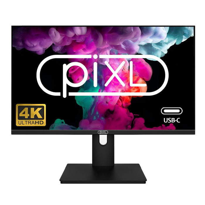 piXL PX27UDH4K 27 Inch Frameless IPS Monitor, 4K, LED Widescreen, 5ms Response Time, 60Hz Refresh, HDMI, Display Port, 2x USB-A+, USB-B+, USB-C 16.7 Million Colour Support, VESA Mount, Black Finish-Monitors-Gigante Computers