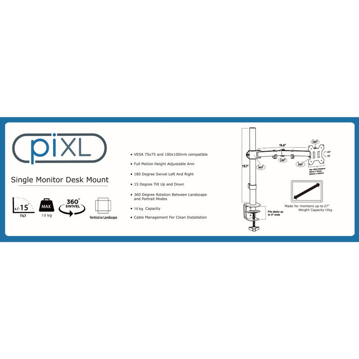 piXL Single Monitor Arm Desk Mount-Monitor Cleaning Stands-Gigante Computers