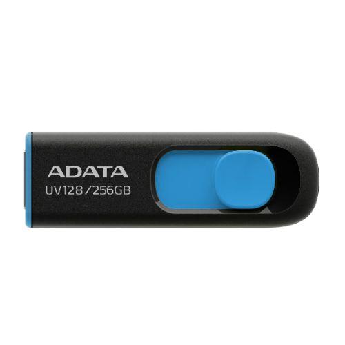 ADATA 256GB USB 3.0 Memory Pen, UV128, Retractable, Capless, Black & Blue-USB Pen Drives-Gigante Computers