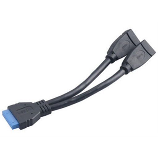 Akasa AK-CBUB09-15BK USB 3.0 19-Pin (M) to 2 x USB 3.0 A (F + F) 0.15m Black Retail Packaged Internal Splitter Cable-Internal Cables-Gigante Computers