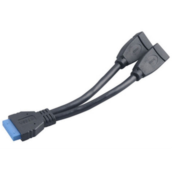 Akasa AK-CBUB09-15BK USB 3.0 19-Pin (M) to 2 x USB 3.0 A (F + F) 0.15m Black Retail Packaged Internal Splitter Cable-Internal Cables-Gigante Computers