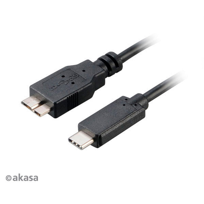 Akasa USB 3.0 C (M) to USB 3.0 Micro B (M) 1m Black Retail Packaged Data Cable-Data Cables-Gigante Computers