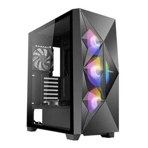 Antec DF800 FLUX Gaming Case w/ Glass Window, ATX, 5 x Fans (3 Front ARGB), Geometrical Mesh & Mirror Front, LED Control Button-Cases-Gigante Computers