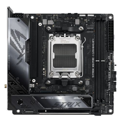 Asus ROG STRIX X670E-I GAMING WIFI, AMD X670, AM5, Mini ITX, 2 DDR5, HDMI, 2 USB4, Wi-Fi 6E, 2.5G LAN, PCIe5, RGB, 2x M.2, ROG Strix Hive & FPS-II Card-Motherboards-Gigante Computers
