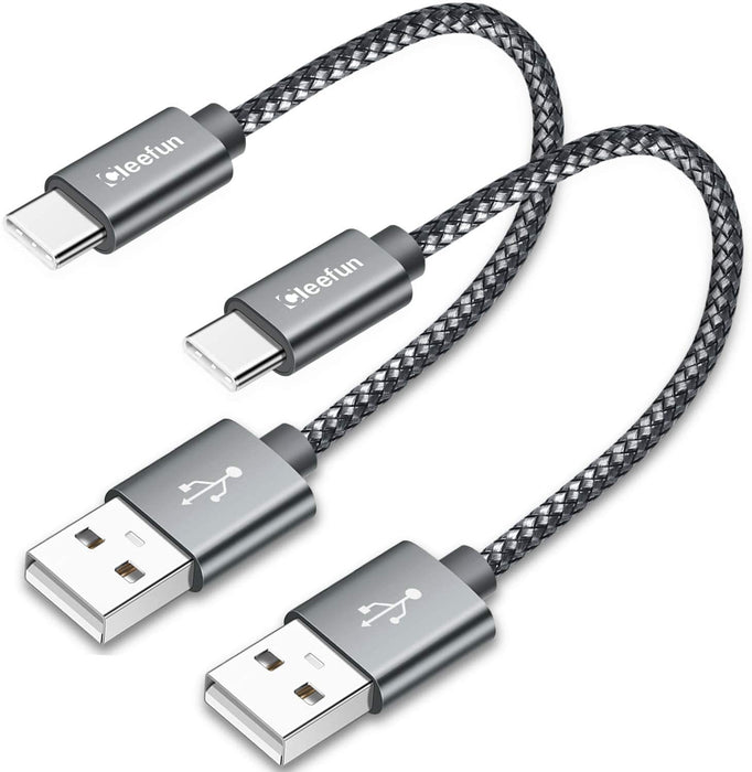 CLEEFUN Short USB C Cable [2-Pack, 0.3m], Nylon Braided Type C Fast Charging Charger Lead-Data Cables-Gigante Computers