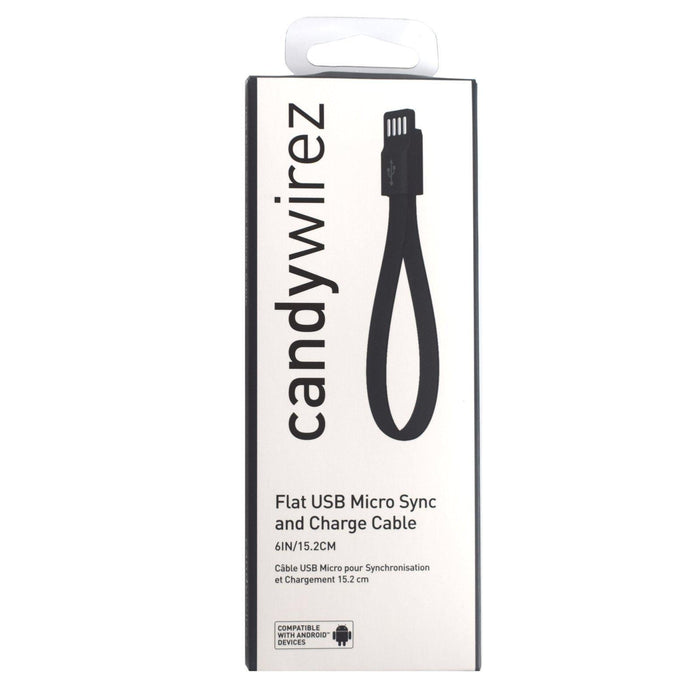 Candywirez USB 2.0 A (M) to USB 2.0 Micro B (M) 0.15m / 6 Black Retail Packaged Magnetic Silicon Tangle-Free Data Cable-Data Cables-Gigante Computers