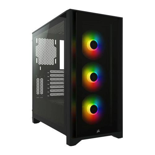 Corsair iCUE 4000X RGB Gaming Case with Tempered Glass Window, E-ATX, 3 x AirGuide RGB Fans, Lighting Node CORE included, USB-C, Black-Cases-Gigante Computers