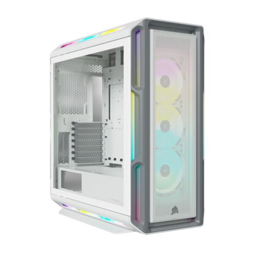 Corsair iCUE 5000T RGB Gaming Case w/ Glass Window, E-ATX, Multiple RGB Strips, 3 RGB Fans, iCUE Commander CORE XT included, USB-C, White-Cases-Gigante Computers