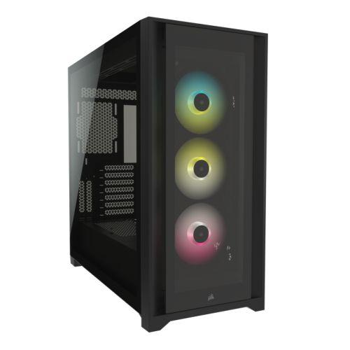 Corsair iCUE 5000X RGB Gaming Case with 4x Tempered Glass Panels, E-ATX, 3 x AirGuide RGB Fans, Lighting Node CORE included, USB-C, Black-Cases-Gigante Computers