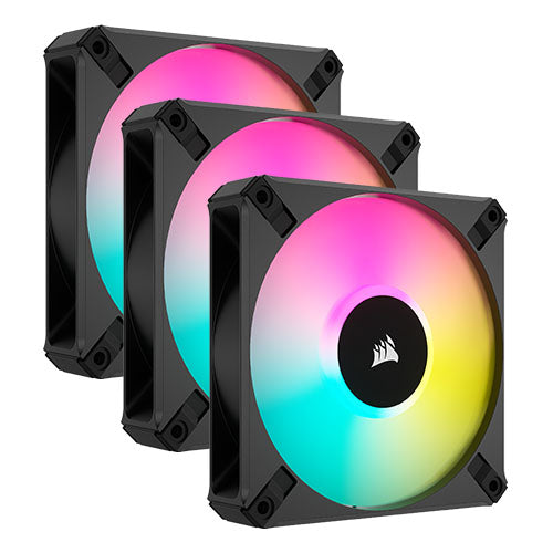 Corsair iCUE AF120 RGB ELITE 12cm PWM Case Fans x3, 8 ARGB LEDs, FDM Bearing, 550-2100 RPM, RGB Controller Included, Black, 3 Pack-Cooling-Gigante Computers