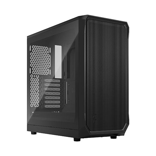 Fractal Design Focus 2 (Black TG) Gaming Case, Clear Window, ATX, 2 Fans, Mesh Front, Innovative Shroud System-Cases-Gigante Computers