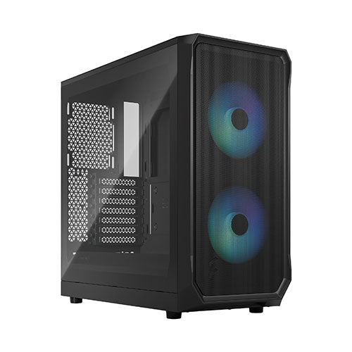 Fractal Design Focus 2 RGB (Black TG) Gaming Case w/ Clear Glass Window, ATX, 2 RGB Fans, RGB controller, Mesh Front, Innovative Shroud System-Cases-Gigante Computers