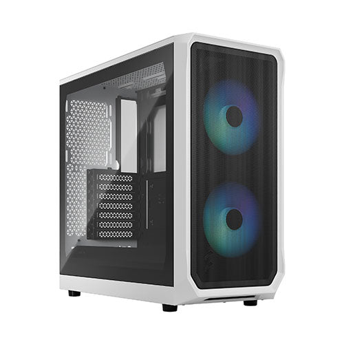 Fractal Design Focus 2 RGB (WhiteTG) Gaming Case w/ Clear Glass Window, ATX, 2 RGB Fans, RGB controller, Mesh Front, Innovative Shroud System-Cases-Gigante Computers