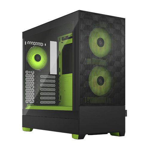 Fractal Design Pop Air RGB (Green Core TG) Gaming Case w/ Clear Glass Window, ATX, Hexagonal Mesh Front, Green Interior/Accents, 3 RGB Fans & ARGB Controller-Cases-Gigante Computers