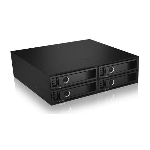 Icy Box Drive Caddy, Fits 4 x 2.5" SATA/SAS/HDD/SSD into 5.25" Bay, 2 Fans, Locks-Internal Drive Frames-Gigante Computers