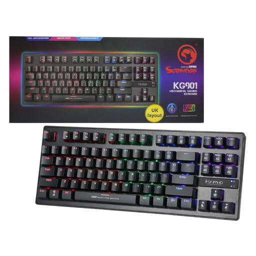 Marvo Scorpion KG901 RGB LED Compact Gaming Keyboard with Mechanical Blue Switches-Keyboards-Gigante Computers
