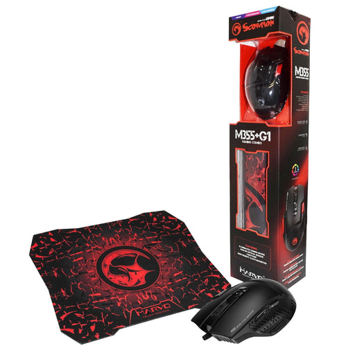 Marvo Scorpion M355 USB 7 Colour LED Black Gaming Mouse with G1 Small Gaming Mouse Pad Gaming Combo-Mice-Gigante Computers
