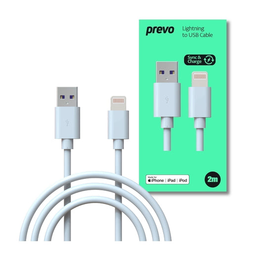 Prevo Apple Lightning (M) to USB 2.0 A (M) 2m White-Cables-Gigante Computers