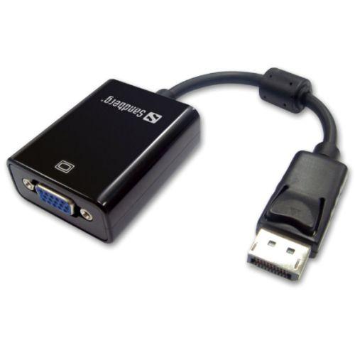 Sandberg DisplayPort Male to VGA Female Converter Cable, 20cm, Black, 5 Year Warranty-Display/Visual-Gigante Computers