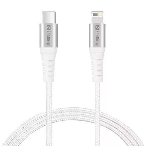 Sandberg USB-C PD to Lightning Cable, Braided, 1 Meter, White-Apple Lightning-Gigante Computers