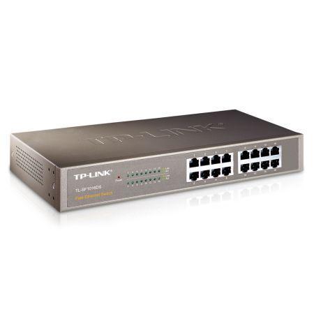 TP-LINK (TL-SF1016DS) 16-Port 10/100Mbps Unmanaged Rackmount Switch, 13-inch Steel Case-Switches-Gigante Computers