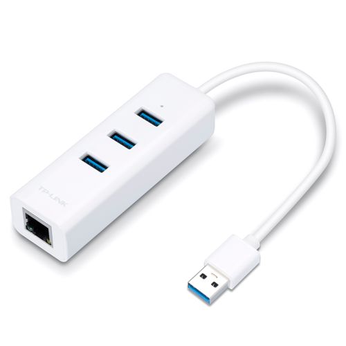 TP-LINK (UE330) Portable External 3-Port USB 3.0 Hub & Gigabit Ethernet Adapter, White-USB Hubs-Gigante Computers